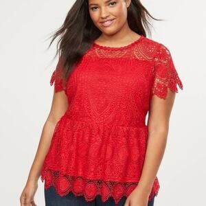 Lane Bryant hot pink magenta‎ lace overlay peplum babydoll party blouse plus 2X